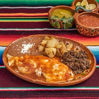 Huevos Rancheros with Barbacoa Plate